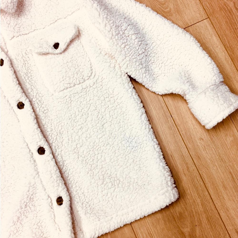 32 Heat Sherpa terry bear fleece coat jacket button up pullover cream ivory